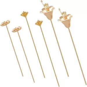 Beecraft 18Pcs 3스타일 볼 헤드 핀 황동 꽃 모양 리얼 18K 금도금 긴 와이어 바늘 스틱 주얼리 제작
