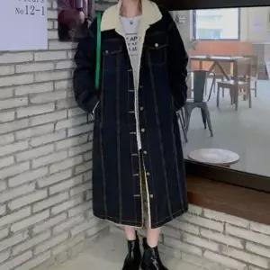 친절한탄씨 따뜻한 패션 안감 양털 소재 롱롱 데님 재킷 양털점퍼 양털재킷 롱점퍼 롱재킷 겨울점퍼