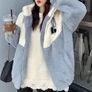 친절한탄씨 여자 배색 양털 플리스 자켓 겨울 데일리 후리스 점퍼 양털자켓 양털플리스자켓