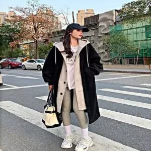 친절한탄씨 여성 3컬러 베니그 레이어드 양털 후드점퍼 양털코트 양털 후드양털 롱점퍼 점퍼