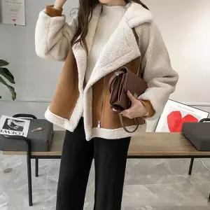 친절한탄씨 F007443_양털 스웨이드 여자무스탕 페이크자켓 무스탕 리버시블 오버핏자켓 카라집업