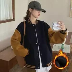 겨울스타일 안감 배색 캐주얼 패션 여성 기모 야구 점퍼 베이직 여성점퍼 야구점퍼