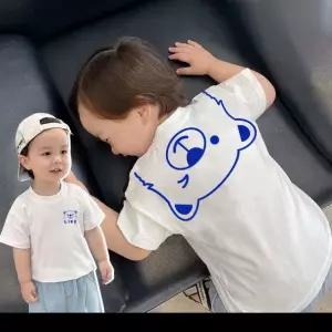 남여공용 베어 양면 라운드 반팔 면티 어린이집 아동 실내복 유아 키즈 유치원 등원복