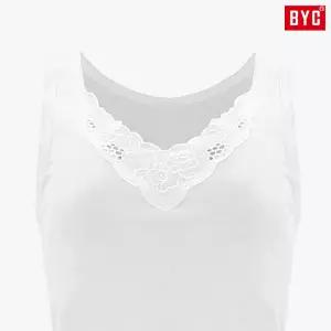 [BYC]BYC 여성런닝 흰색 백색 면100 순면 레이스 브이넥 할머니런닝