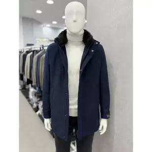 [트루젠]남자 캐시미어 울 혼방 천연모피 머스카렛 카라 탈부착 덕다운 숏 하프 코트 네이비_JK