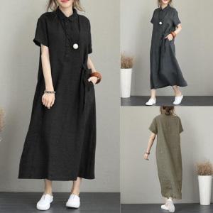 시원한여름반팔원피스 모던심플룩린넨롱스커트 캐주얼루즈핏포켓치마 가벼운봄여름내추럴코디