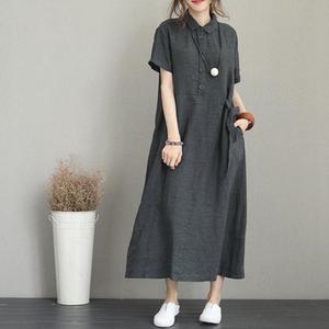 여름 린넨 롱 원피스 루즈핏 반팔 카라 치마 빅사이즈 엄마 유치원 등원복
