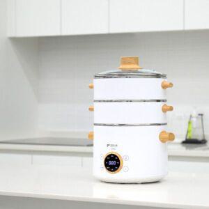(주방가전) 키친아트 3in1 멀티쿠커 2L 전기냄비 2단찜기 화이트+우드 KA-W2535