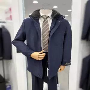 남성 겨울 머스카렛 카라 탈부착 캐시미어 울 혼방 덕다운 숏 하프 체스터 코트 2컬러 9390JK