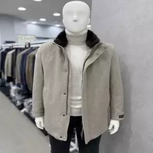 남자 캐시미어 울 혼방 천연모피 머스카렛 카라 탈부착 덕다운 숏 하프 코트 베이지JK
