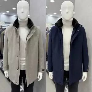 남자 한파대비 퍼카라 탈부착 캐시미어 울 혼방 총장 78cm 덕다운 숏 하프 체스터 코트 2컬러 9390JK