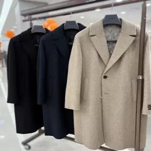 남자 겨울 세미오버핏 울 캐시미어 혼방 모직 롱 핸드메이드 코트 블랙 외 2컬러