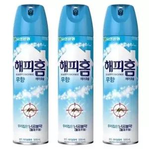 스프레이모기약 유한양행 해피홈 무향 에어로솔 500ml 3개