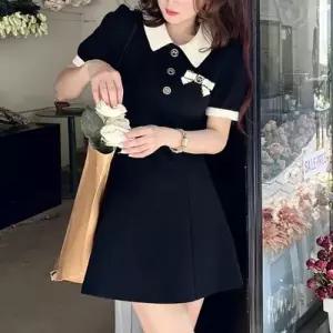 [텐바이텐][홍은]블랙 원피스 카라배색 미니원피스 플레어 정장 짧은 결혼식하