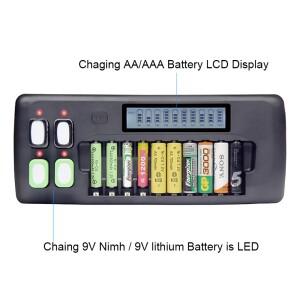 14 슬롯 1.2V LED 디스플레이 AA 9V 충전식 배터리 및 Ni-CD 이온 용 스마트