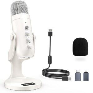 ZealSound 팟캐스트 마이크 게인이 있는 노이즈 캔슬링 볼륨 조절 및 음소거 버튼 모니터 에코 ASMR 보컬 레코딩 유튜브 틱톡 PC 아이폰호환 아이패드호환 안드로이드 맥 K66 화이트용