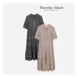 써스데이아일랜드 Thursday Island 플라워 패턴 보더 믹스 원피스T244MOP283W
