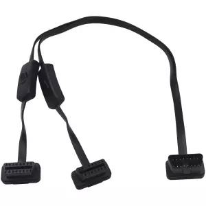Duttek OBD2 1 in 2 분배기 케이블 초슬림 우측각 16핀 수-암 Y 코드 개별 전원 스위치 장착 진단 연장