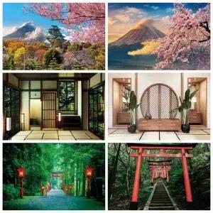 일본 풍경 배경 벚꽃 후지산 거실 사진 장식 스튜디오 소품