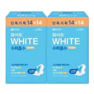 날개형생리대 화이트 수퍼흡수 맥시슬림 대형 생리대 14+14 x2개