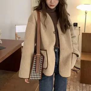 여성 캐주얼 러블리 빅포켓 단추 양털 자켓