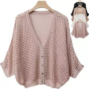 [하프클럽] 여름신상~ WR5099 루즈핏 그물 망사 니트/미시/여성 브이넥가디건/빅사이즈/7부/시스루/백화