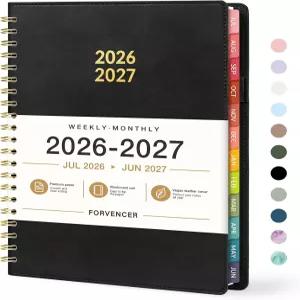 포벤서 플래너 2026-2027 학술 주간 및 월간 가죽 커버 캘린더 2026년 7월 - 2027년 6월 6 x 8 탭이 있는