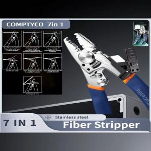 COMPTYCO 7 in 1 광섬유 스트리핑 플라이어 스테인리스 스틸 케이블 와이핑 클립 아라미드 가죽 라인 커터