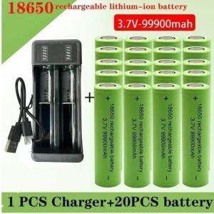 2025 100%  18650 배터리 대용량 99900Mah 3.7V + 충전기 장난감 손전등 리튬 이온