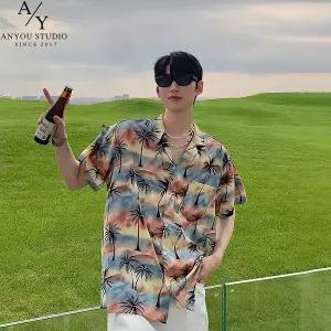 ANYOU 하와이안 셔츠 여름 패션 꽃셔츠 빅사이즈 루즈핏셔츠 캐주얼 반팔셔츠