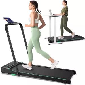 UREVO Strol 2E 스마트 2-in-1 접이식 러닝머신 안전 손잡이가 있는 컴팩트 워킹 패드 플러그 앤 플레이