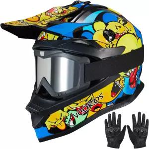 VCOROS 더트 바이크 헬멧 DOT 인증 풀페이스 오토바이 고글 장갑이 장착된 ATV BMX UTV 오프로드 VF605
