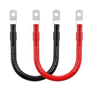 ALFFAA 2 AWG 게이지 레드 + 블랙 1피트 병렬 배터리 파워 인버터 케이블 (세트) - 3/8인치 스터드 장착 순수 무산소 구리