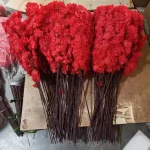 인공 붉은색 벚꽃 가지 봄 DIY 분재 웨딩 아치 소품 홈 데코레이션