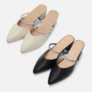 [구두모모]레아 큐빅스트랩 여성 미들힐 뮬 슬리퍼 5.5cm