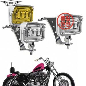 할리 여행용 카페 레이서 쵸퍼 Bobber 오토바이 LED 사각 라이트 더블 헤드 연결