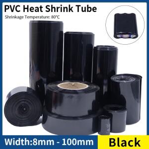 1/5/20M 18650 Lipo 배터리 PVC 열 수축 튜브 팩 8mm ~ 100mm 절연 필름 랩 리튬 케이스 보호 슬리브 검정