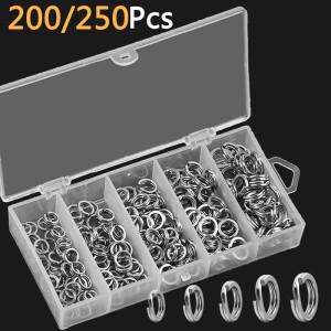 낚시 미끼 루프 5 크기 키트 200/250Pcs 부식 방지 커넥터 링 고강도 스테인레스 스틸 스플릿 링