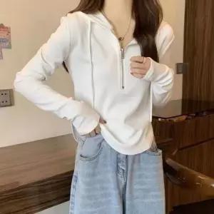 하프집업 크롭 후드티 슬림핏 크롭티 긴팔 티셔츠 가을 홈웨어