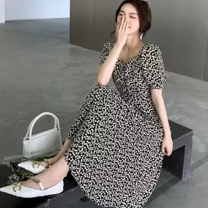 치마원피스 여성 앵두 A라인 패턴 롱원피스 반팔 여름 셔링원피스