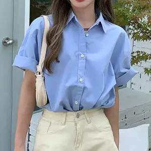 [하프클럽/]블루 반팔티 루즈핏 넥카라 넥케이프