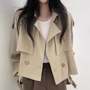 여성 크롭기장 트렌치자켓 더블단추 간절기 아우터