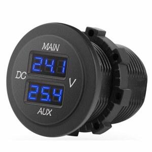 MNJ 모터 LED 디지털 이중 전압계 DC 12-24V 듀얼 원형 패널 전압계 모니터 자동차 픽업 RV 트럭 배터리 팩용 - 파란색