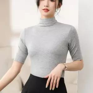 친절한탄씨 반팔 반목티 얇은 이너 목폴라 여성 기본 베이직 모달 반팔목티 슬림핏 이너 가을