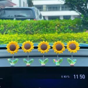 1pcs 5pcs 미니 흔들리는 머리 꽃 자동차 대시보드 장식 해바라기 센터 콘솔 백미러