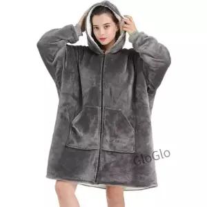 후드 오버사이즈 웨어러블 블랭킷 딥 포켓 편안한 소매 앞 지퍼 디럭스 플리스 스웨트셔츠 겨울