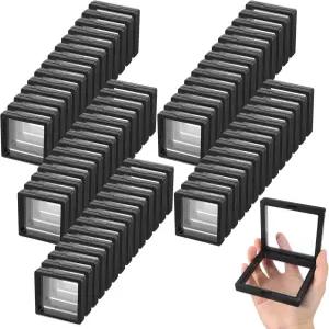 Kifmurase 100Pcs 3D 플로팅 디스플레이 케이스 2.8 x 0.8 인치 블랙 코인 프레임 스탠드는 앤티크 챌린지