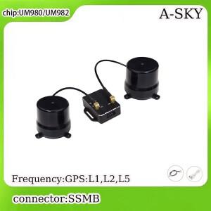 UAV 드론 항법 측량 매핑용 듀얼 안테나가 장착된 고정밀 UM980/UM982 GNSS GPS RTK 모듈 SSMB 커넥터