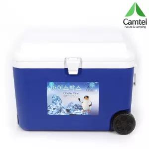 CAMTEL AS5000 블루화이트 50L 바퀴형 아이스박스 50리터 대용량 강력한 보냉 편리한 이동 원터치잠금