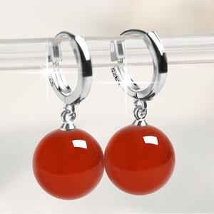 S925 은침 마노 귀걸이 8mm 원석 붉은 체인 써지컬 미니 셀프귀뚫기